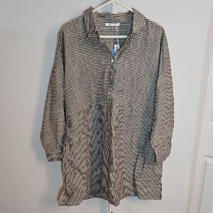 CUPSHE NWT Striped Linen-Look Button Down Swim Cover-Up Medium